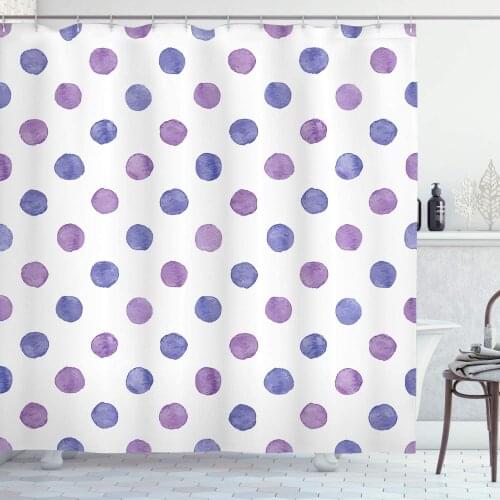 Purple Shower Curtain Watercolor Paint Style Nostalgic Retro Style Polka Dot Pattern Nursery Theme Classic Bathroom Decor Set