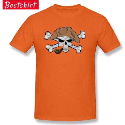 Hipster Skull With Tobacco Pipe Orange Color New T Shirt For Men Usmc Fabric Horror T-Shirt 3D Digital Print Tees