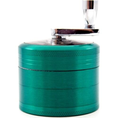 Herb Grinder,Hand Cranked Grinder, Zinc Magnetic Cover, with Grinding Teeth Fine Screen Mesh Scraper (Green)