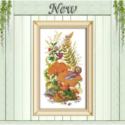 Snail animal flowers cartoon painting 11CT Counted Printed on canvas DMC 14CT Decor Cross Stitch Needlework Kits Embroidery Sets