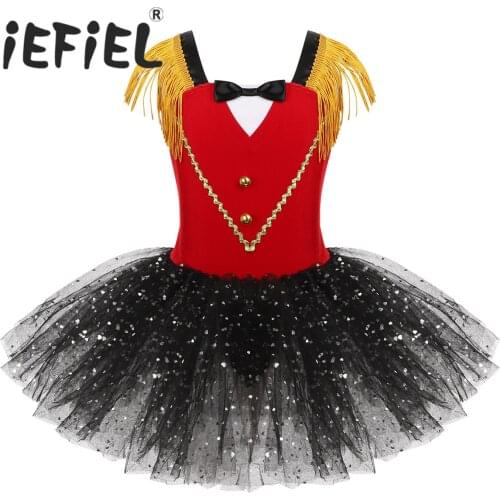 Girls Halloween Circus Ringmaster Costume Dancewear Sequins Mesh Tutu Gymnastics Leotard Dance Dress for Carnival Dress Up