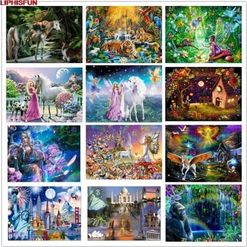 LIPHISFUN Handmade Cross Stitch Embroidery Diamond Painting Full Drill Home Decor Square/round fantasy flower girl