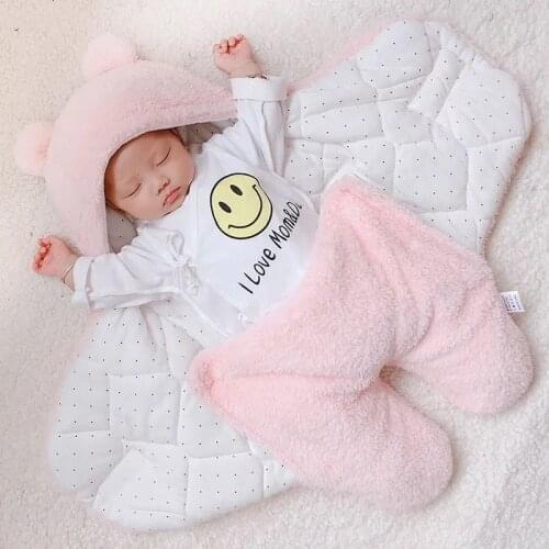 Cute Newborn Baby Boys Girls Blankets Plush Swaddle Wrap Ultra-Soft Fluffy Fleece Sleeping Bag