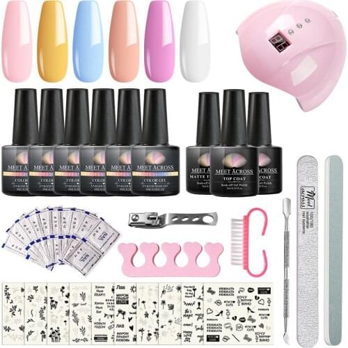 Rose Gold Pure Color Glitter Sequins Nail Gel Kits UV Lamp Dryer Nail Art Care Tools Set Soak Off UV LED Gel Polish Varnish