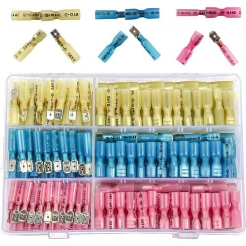 220PCS Heat Shrink Crimp Terminals Kit Insulated Butt Wire Connector Electrical Cable Male Female Docking Spade Terminal MDD/FDD