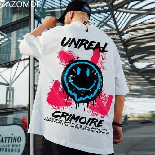 ZAZOMDE 100% Cotton 2021 New Mans T-Shirt Harajuku Summer New Print Top Loose Man Round Neck Short Sleeve Tshirt M_5XL