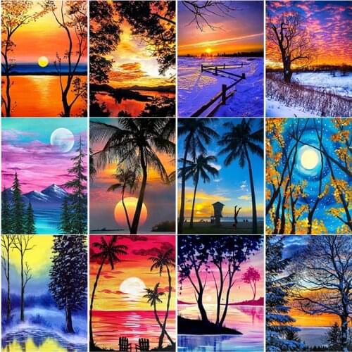 New 5D DIY Diamond Painting Sunset Tree Diamond Embroidery Scenery Cross Stitch Full Square Round Drill Crafts Home Decor Gift
