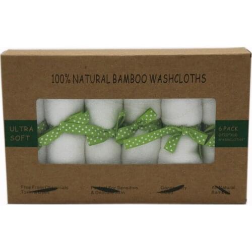 Organic premium bamboo Baby washcloths 100%bamboo fiber Natural baby towel 6 Pack/set per box Size 10"x10" Silk ribbons