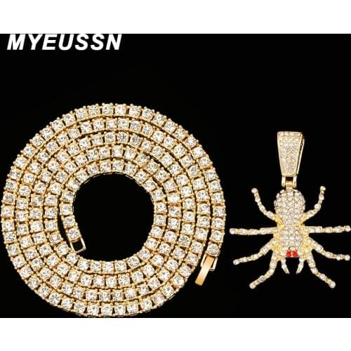 New Popular Spider Pendant Necklaces Men Hip Hop Tennis Chain Bling Bling Rap Women Necklace Gift Fashion Jewelry Drop Shipping