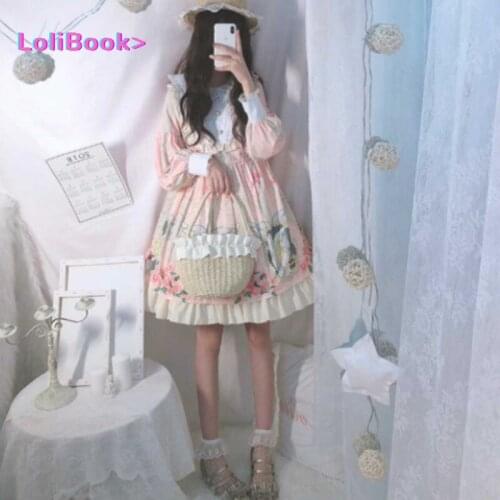 Lolibook Lolita Princess Dress Summer Japanese Girl Loli Suit Soft Girl Cute Long Sleeve Dress kawaii girl lolita Dress