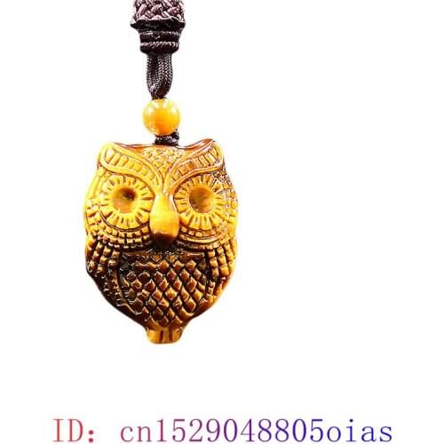 Tiger Eye Owl Pendant Charm Chinese Fashion Carved Gifts Amulet Necklace Jewelry Gemstone Jadeite Natural Jade