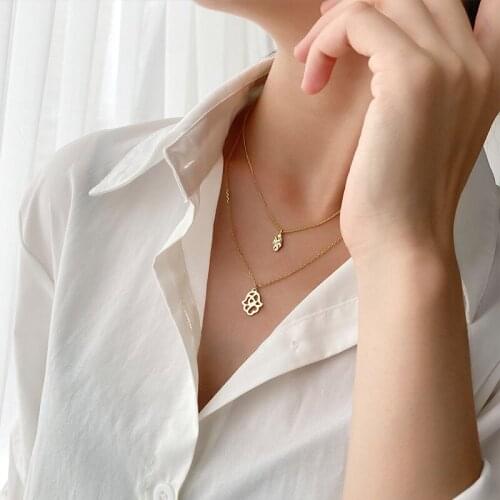 Simple double-layer hollow necklace s925 sterling silver necklace choker ins style everyday jewelry