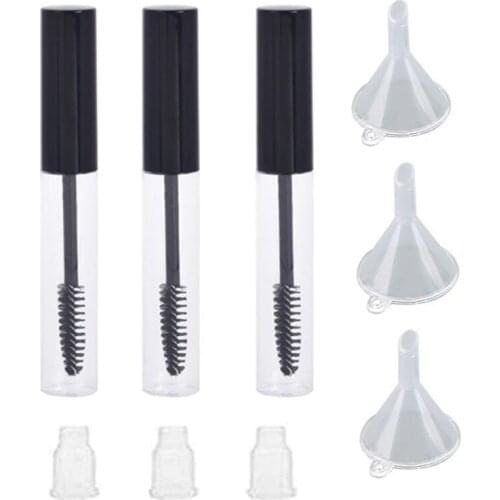 10ml 3PCS Empty Mascara Tube Eyelash Cream Vial Liquid Bottle Cosmetic Container with Leakproof Black Cap Contains Funnel