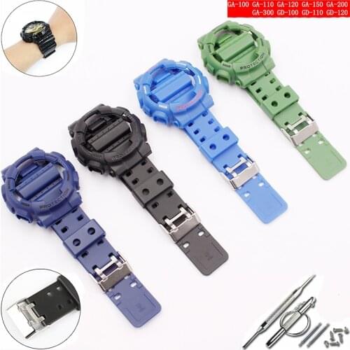 Watch accessories for Casio resin strap G-SHOCK GA GLS GD 110 100 120 pin buckle 16mm mens and womens rubber sports watch case