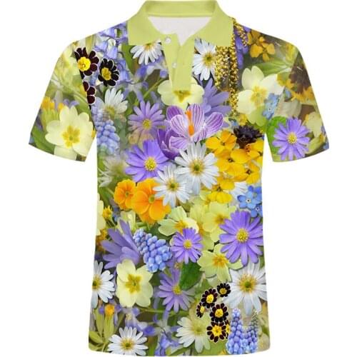 UJWI 2020 new Polo Shirts Men Color flowers 3D Print Tops Male Casual Short Sleeve Men Polo for men Customize polo homme