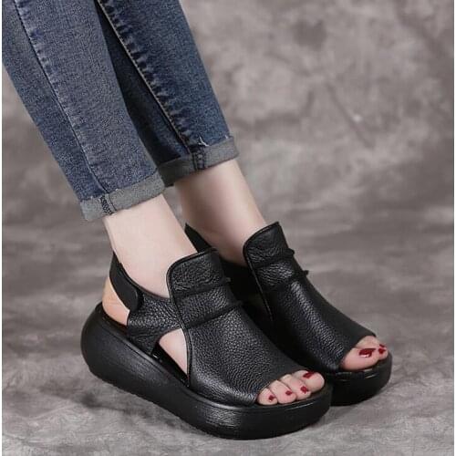 Summer Thick Bottom High Flat Platform Sandals For Women pu Leather Fashion Wedges Peep Toe Women Sandals