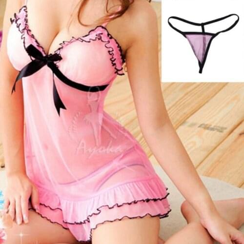 Sexy Womens Lingerie Lace Dress Underwear Babydoll Sleepwear + G-string Nightwear Sexy Lingerie