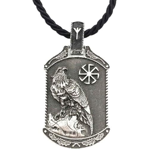 Slavic Kolovrat Symbol With Odin Raven Amulet Pendant Viking Runes Jewelery Necklace Pagan Talisman