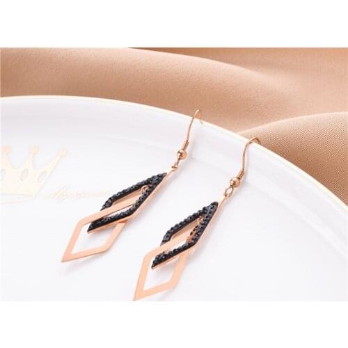 Luxury High Fashion Rhombus Crystal Drop Earrings For Women High Quality No Fading Stainless Steel Jewelry Wholesale Party Gift