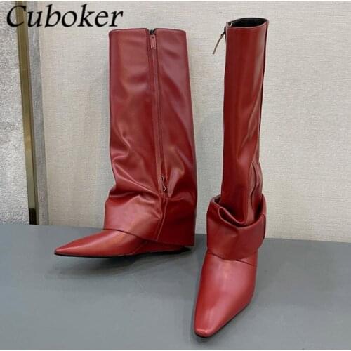 Over The Knee Women Long Boots Wedge Heel High Quality ZIP Female Modern Boots Brand Designer Pointed Toe Motorcycle Boots Women