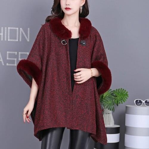 Winter Cape Thick White Black Coat 2021 Poncho Women Faux Fur Neck Knitted Cloak Plus Size Big Pendulum Dovetail Cardigan