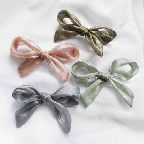 1pcs Korea Fashion Solid Color Lace Bowknot Hair Clips Pink Yarn Big Bow Hairpins Women Girls Hair Accessories