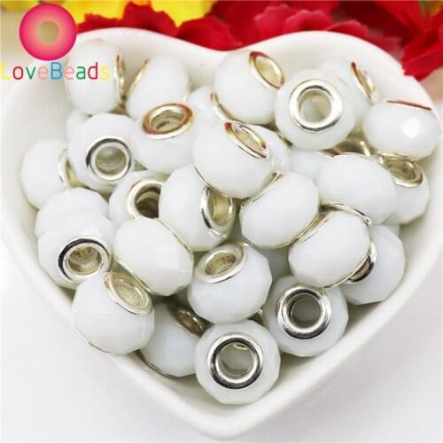 10Pcs White Color Glass Faceted Large Hole Spacer Beads Fit Pandora Bracelet Snake Chain Pendant Charms for Women Jewelry Making