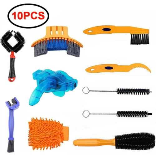 10 PCS Bicycle Chain Cleaner Clean Machine Brushes Cycling Cleaning Kit Brush Maintenance Accessory Wash Tool for Mountain MTB