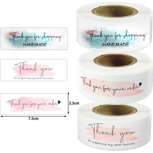 120pcs/roll 7.5*2.5cm Pink Thank You Stationery Sticker Small Business Shopping Wrapping Decorative Stickers Label