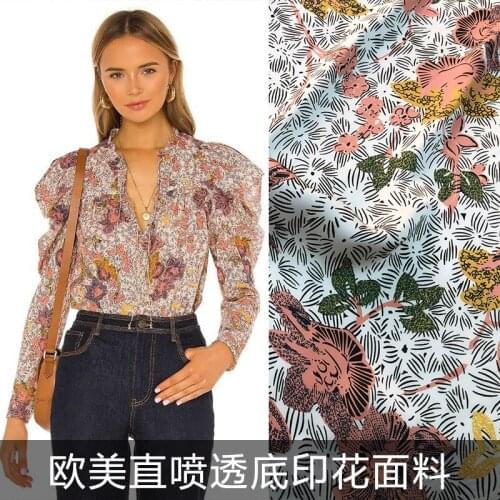 2021 European and American Brand Hundred Flowers Straight Spray Bottom Non- Elastic Satin Advanced Custom DIY Printing Fabric