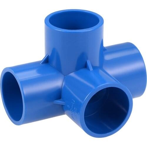 Uxcell 4 Way 32mm Tee PVC Fitting Elbow - PVC Furniture - PVC Elbow Fittings Blue 5Pcs