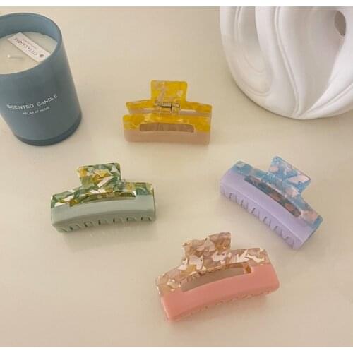 Bilandi 2021 New Korea Candy Color Resin Colorful Geometric Square Hollow Hair Claw Clip Headwear Accessories For Women Girls