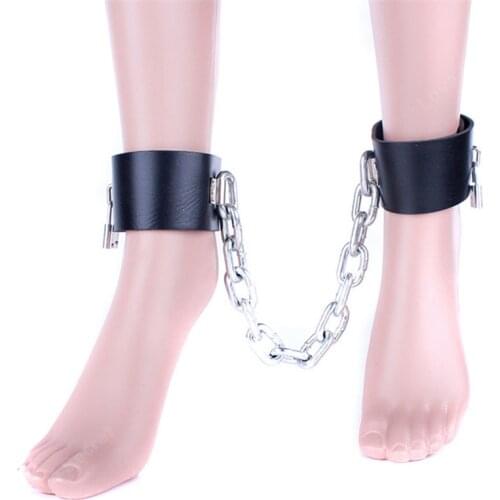 PU Leather Heavy Chains Ankle Cuffs Adult Games Slave Fetish Bondage Restraints Crazy Sex Game Leg Cuffs Bdsm Sex Toy for Couple