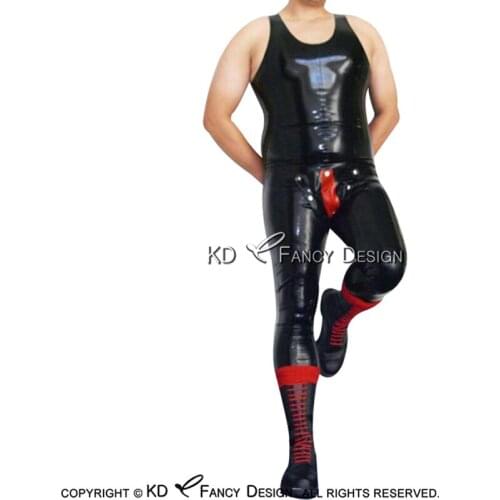 Black And Red Sexy Sleeveless Latex Catsuit With Codpiece Rubber Body Suit Bodysuit Zentai LTY-0265
