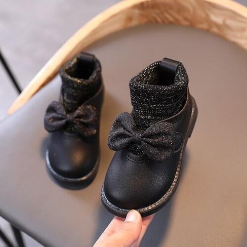 Children Winter Thick Warm Shoes Kids Girls Fashion Leather Wool Stitching Short Boots Kids Casual Korean Slip-ons Shoes 3-11 Y