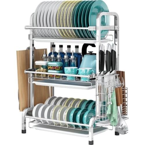 Environmentally friendly paint 304 stainless steel double-layer dish rack, strong load-bearing kitchen shelf
