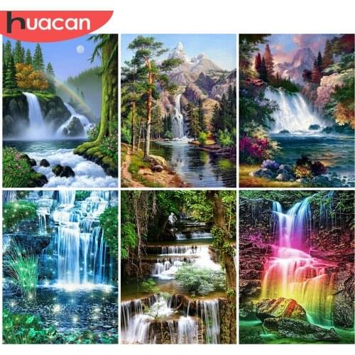HUACAN Full Square Drill Diamond Painting 5d Waterfall Nature DIY Diamond Embroidery Cross Stitch Landscape Home Decor
