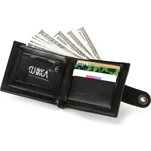 PU Leather Mens Wallet Short Two-fold Multi-function Buckle Card Holder Wallet Zipper Coin Purse Bank Card Holder
