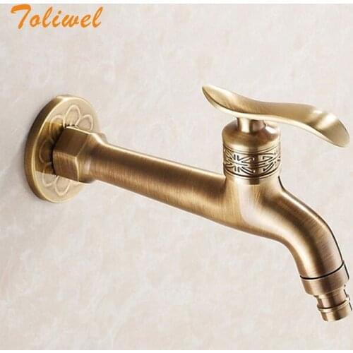 Bibcock Faucet Long Garden Crane Antique Brass Bathroom Mop Sink Faucets Wall Mount Washing Machine Water Taps Garden