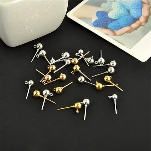 30pcs DIY Earring Accessories Gold 3/4/5mm Round Balls for Stud Earring Making Jewelry Findings Handwork Wholesale
