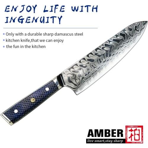 AMBER 8" 37 Layers AUS10V Damascus Steel Kitchen Knives Honey Comb Resin Chef Cleaver Kiritsuke Nakiri Santoku Slicing Tools