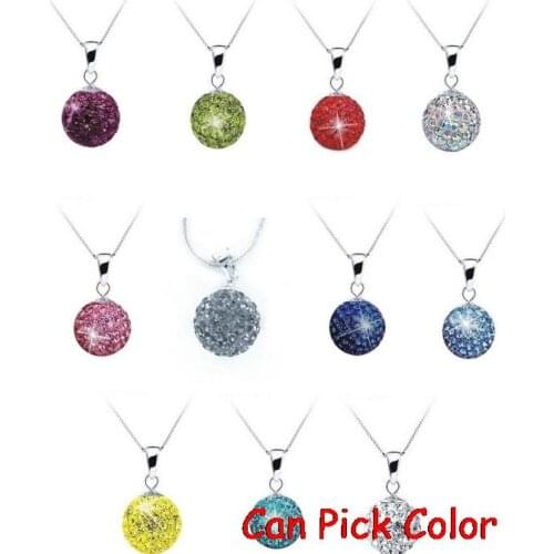 Fg34 16 inch white mixed Fashion Rhinestones Silver Plated disco ball CZ ball Necklace Pendant Chain crystal