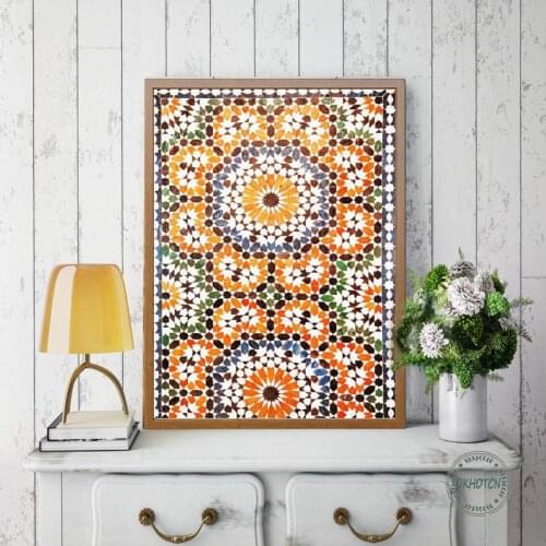 Moroccan Style Pattern Picture Burnt Orange Persian Terracotta Ornament Poster Wall Art Ethnic Canvas Painting Home Decoration
