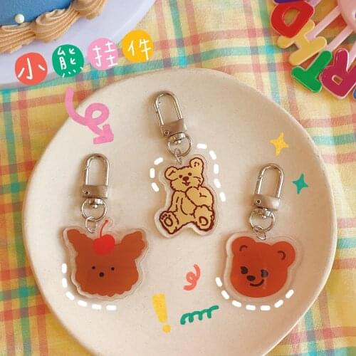 3 Kinds Cute Double-sided Bear Key Chain Girl Heart Kawaii Acrylic Keychain Couple Student Backpack Pen Bag Airpods Ornaments