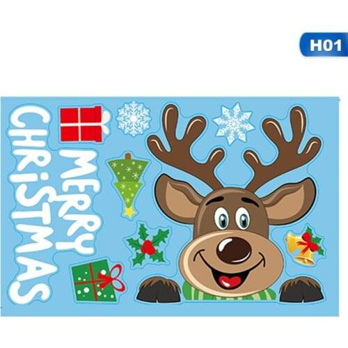 Lovely Christmas Santa Claus Elk Snowflake Window Wall Sticker Home Cute Decoration