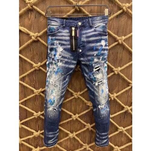 2021 Fashion Trend DSQ2 Washed, Worn, Holes, Paint Spots Mens Jeans *A373