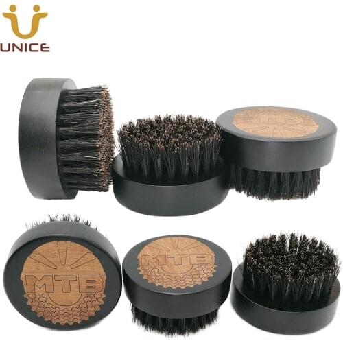 100pcs Amazon Hot Custom Black Wooden Beard Brush Laser Etching LOGO Round Wood Brush for Men Facial Hair Whiskers