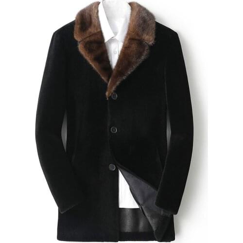 100% Wool Real Fur Coat Men Winter Male Jacket Mink Fur Collar Mens Jackets and Coats Plus Size 5xl 2021 Ropa Hombre Pph2464