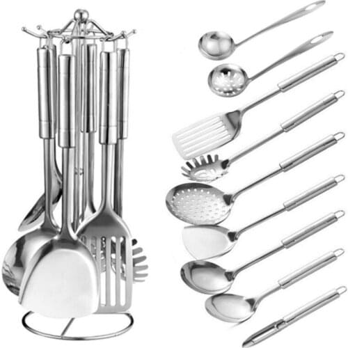 Antirust Cooking Tool Sets 304 Food Stainless Steel Kitchen Tools Gadgets Spatula Colander Soup Spoon Home Healthy Tools E11825