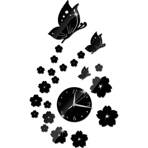 Hot Sale 2 Colors Mirror Wall Stickers 3D Clock Butterfly Pattern CA005 Home Decoration Contemporary Quartz Living Room Clock
